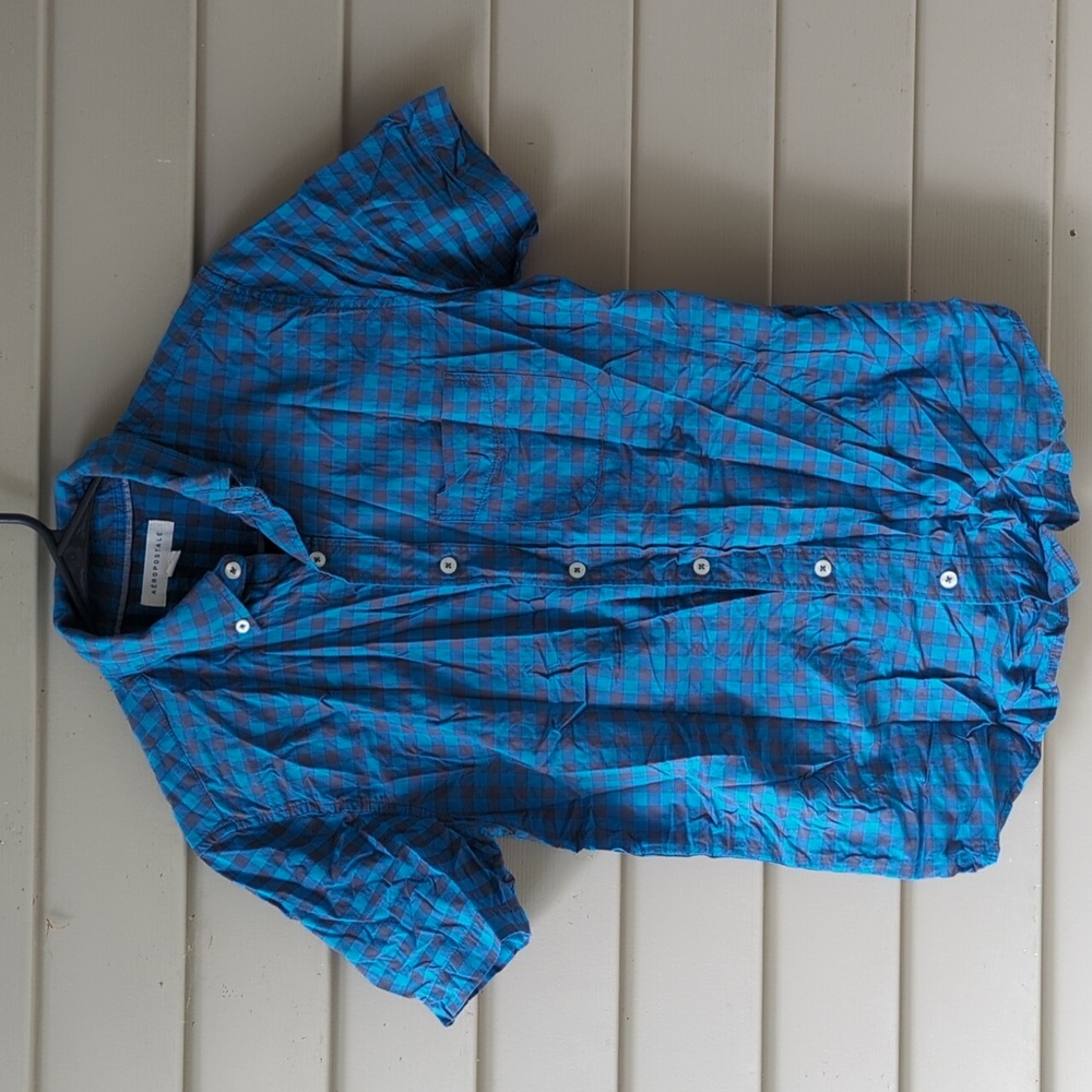 Aeropostale XS blue and grey plaid short sleeve shirt